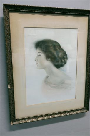 C. WARDE TRAVER (1870-1940) Portrait Print in Pastel Media