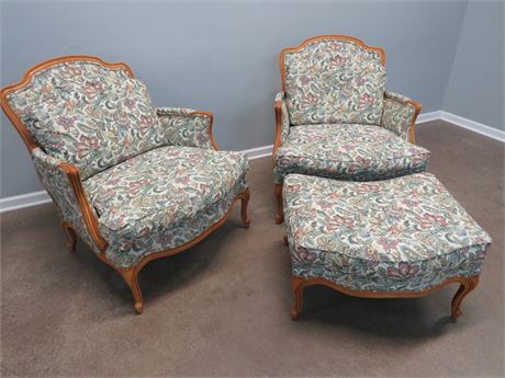HANCOCK & MOORE French Provincial Arm Chairs w/Ottoman