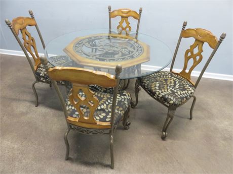 Wrought Iron / Wood Glass Top Dinette Set