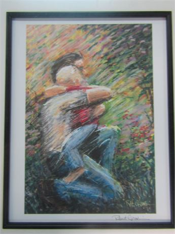 "Dad and Child" Signed Lithograph, Professionally Framed and Matted