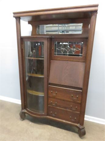 Vintage Side-By-Side Secretary Curio Cabinet