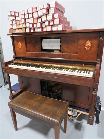 MILTON Peter Pan Upright Player Piano w/Song Rolls