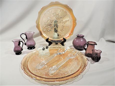 Vintage Carnival Glass Plate / Purple Glass