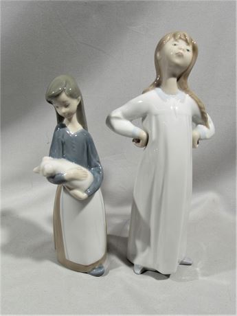 2 Lladro's - Girl with Pig and Girl with Hands Akimbo