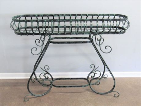 Oblong Metal/Wrought Iron Verdigris Finished Planter/Plant Stand