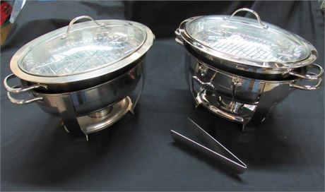 2 Ultrex Large Oval Roasters/Chafing Dishes with Glass Lids - 1 is New