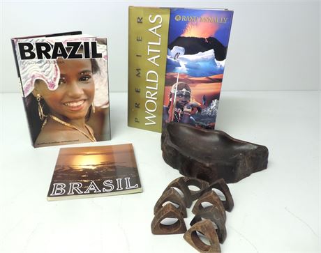 Carved Wood Ashtray / Napkin Rings / Brazil Books