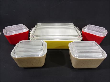 Pyrex Refrigerator Baking Dishes & Lids, yellow rectangular  #0503, and #0501