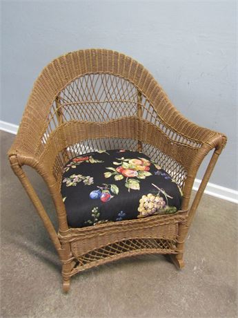 Brown Wicker Rocking Chair with Spring Floral Cushion