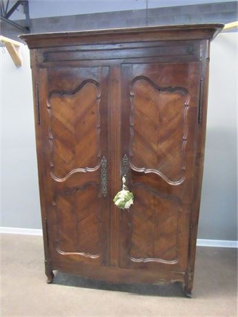 Beautiful Antique 1800's Louis XV French Style Armoire with Wrought Iron Hinges