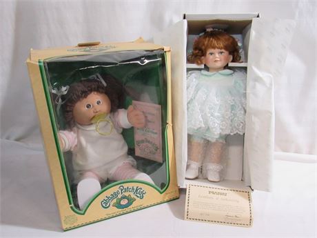 2 Doll Lot - Cabbage Patch Kid & NIB Seymour Mann Limited Edition Porcelain Doll