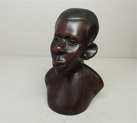 Heavy Carved Wood African Bust