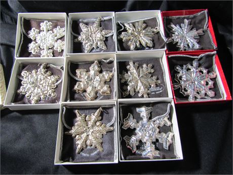 Sterling Silver Gorham Christmas Snowflake Ornaments, Pendants 1971-1979