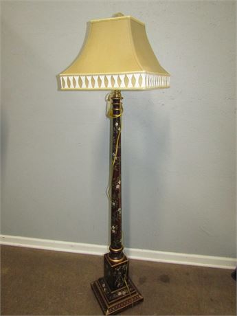 Tall Hand Painted Floor Lamp with Vintage Shade