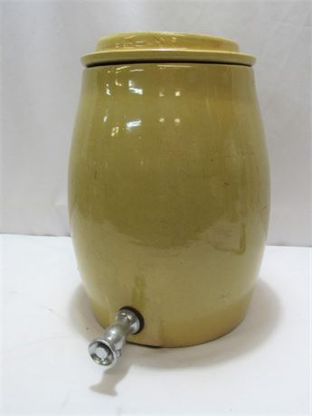 Vintage Yellow Stoneware Crock/Beverage Dispenser with Lid and Spigot