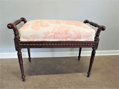 Solid Vintage Mahogany Carved Bench