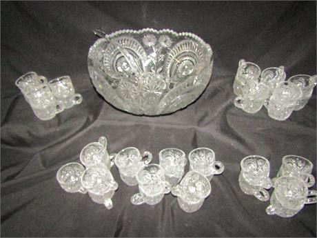 Crystal Glass Punch Bowl and Cups