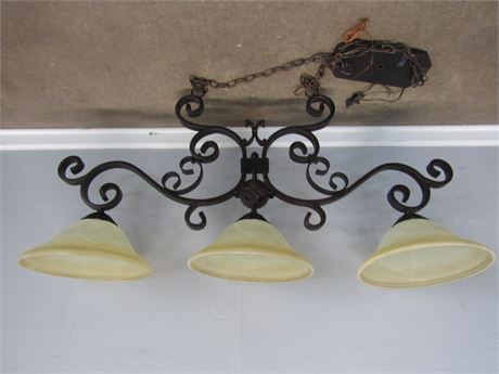 Ceramic Hanging Bell Fixture with Three Lamps and Metal Base