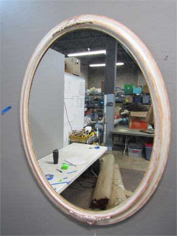 Vintage Oval White Toned Antiqued Mirror