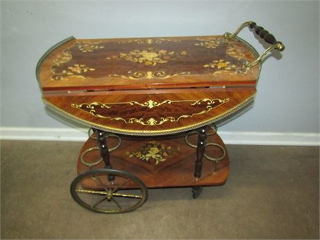 Vintage Wooden Drop Leaf Serving Cart