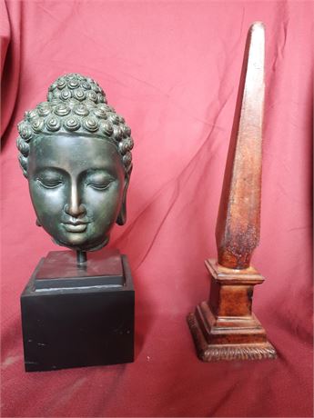 Metal Obelisk & Buddha Head