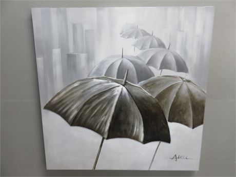 3-D Umbrella Signed Canvas Painted Art