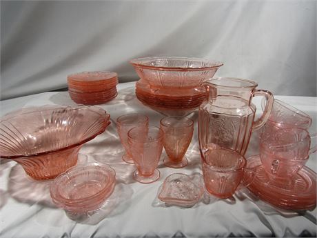 Pink Toned Depression Glass Collection, Floral Design