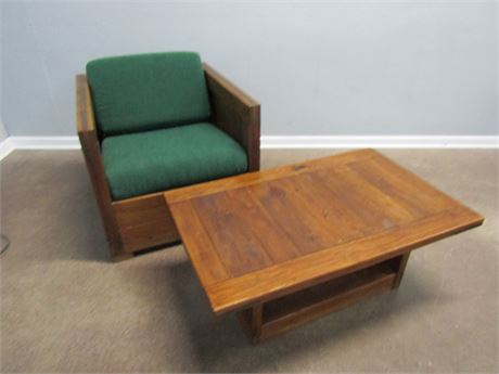 Vintage Two Piece Solid Wood Furniture Set, Green Cushion