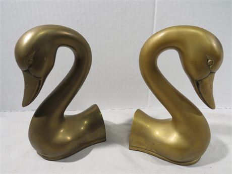 Brass Swan Bookend Sculptures
