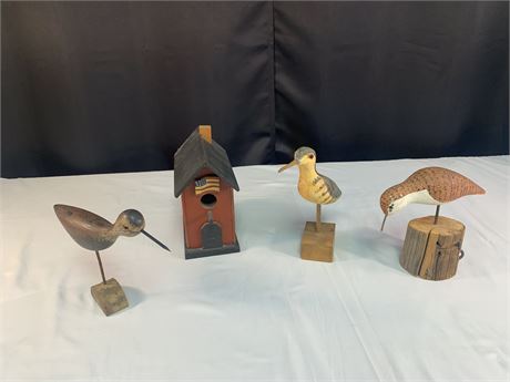 Hand Carved Birds and House
