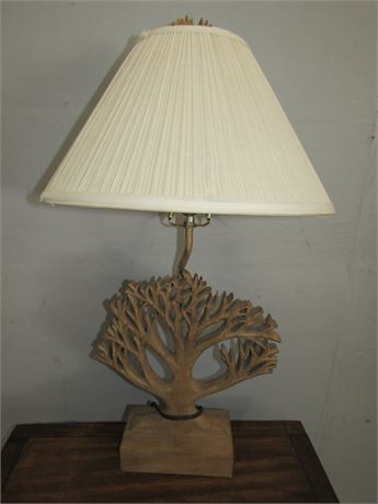 Wooden Tree of Life Table Lamp , With Cream Colored Shade