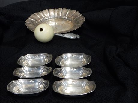 Sterling Siver Soap Dish Trinket Dishes and Baby Rattle