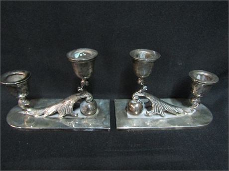 2 Piece Sterling Mexican Candle Stick Holders, 770 Grams