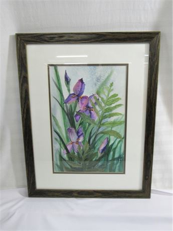 Framed and Double Matted Theressa Napoli Watercolor - Irises