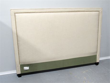 Upholstered Headboard w/ Nail-head Trim & Metal Bed Frame w/ Casters - King Size