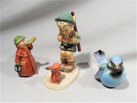 3 Goebel Figurines - Bluebird, Town Crier & Sensitive Hunter