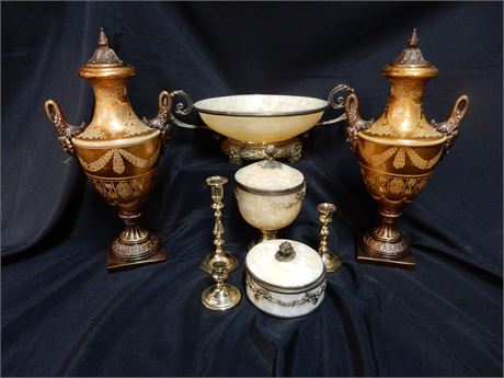 Decorative Ceramic Urns / Gold Leaf / Marble Lot (8)