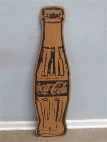 Vintage Wood Bottle Shaped Coca-Cola Advertisement Sign