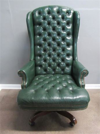 Green Heavily Tufted Wing-back Adjustable Leather Office/Desk Chair