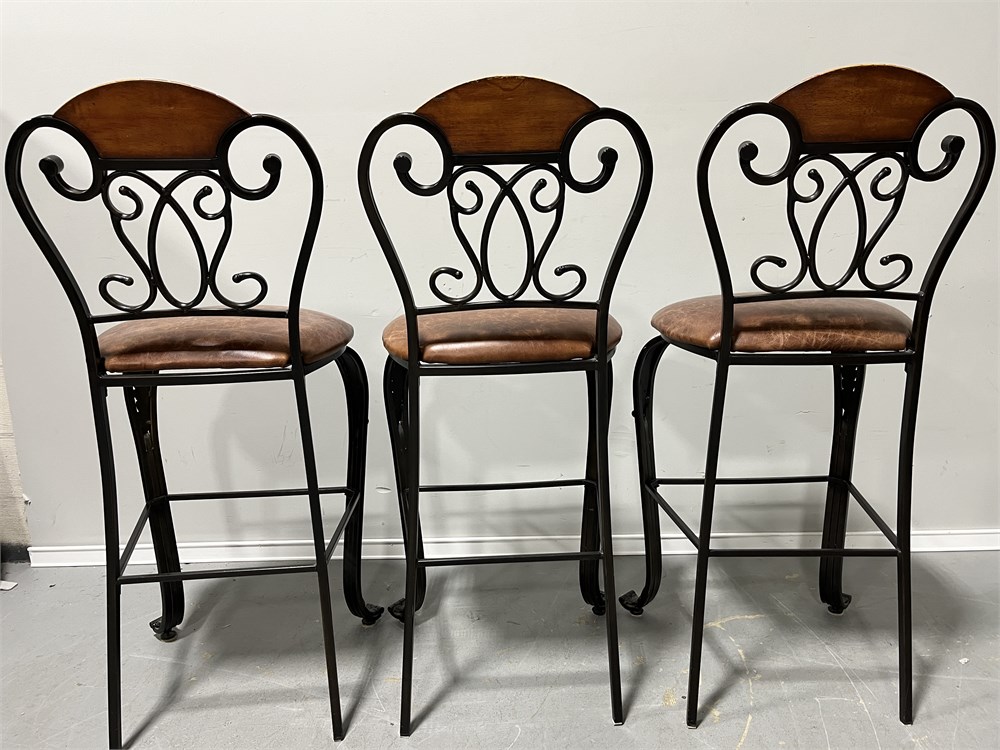 Transitional Design Online Auctions Wood Metal Barstools Set 3
