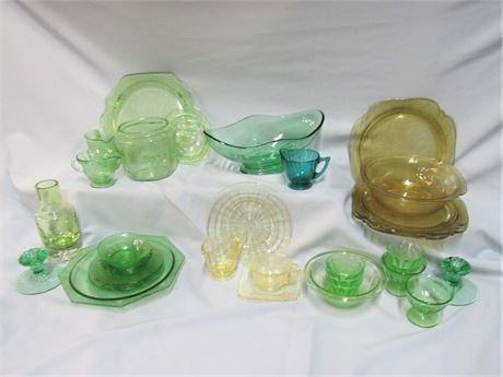 Large Vintage Glass Lot - Mostly Depression Glass - 30+ Pieces