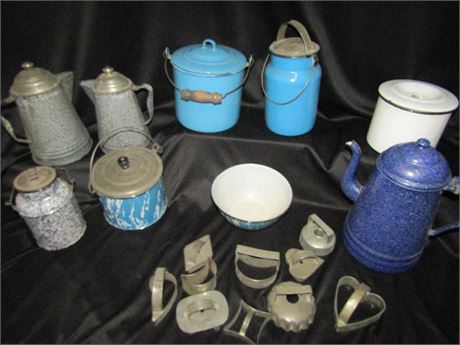 Early American, Metal Pitchers, Pots, Coffee Pots and Cookie Cutters