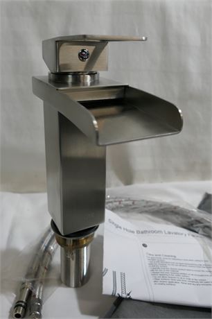 Waterfall Brushed Silver Finish Bathroom Faucet