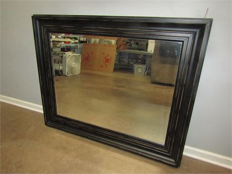 Rectangle Black Wall Mirror with Antiqued Trim and Frame