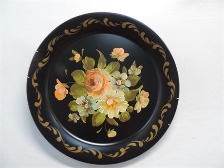 Black Hand Painted Floral Tray