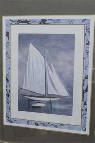 Sail Boat Dry Docked Print in Blue