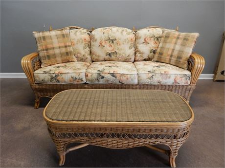 Braxton Culler Rattan Style Sofa and Matching Coffee Table