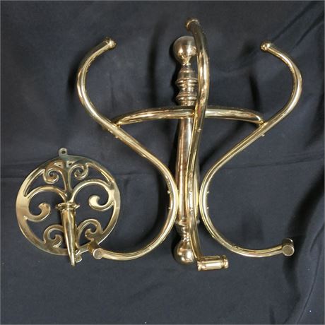 Virginia Metal Crafters Round Brass Candle Sconce & a Brass Coat & Hat Rack Lot