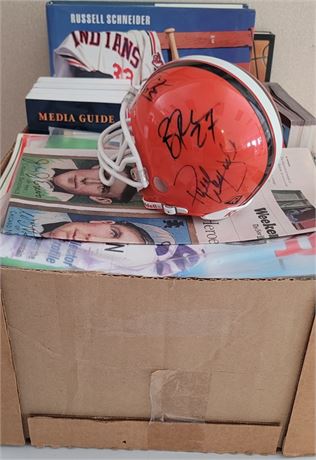 Paul Warfield Autographed Browns Mini Helmet and Sports Books and Magazines