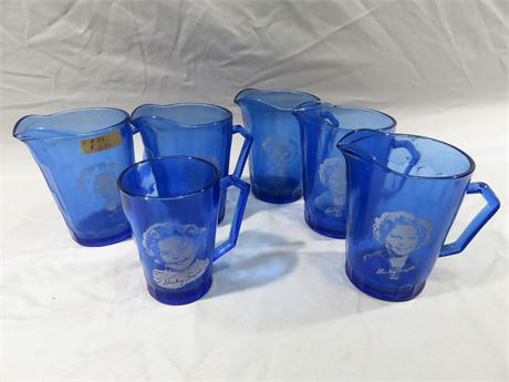 Shirley Temple Cobalt Blue Glass Pitchers